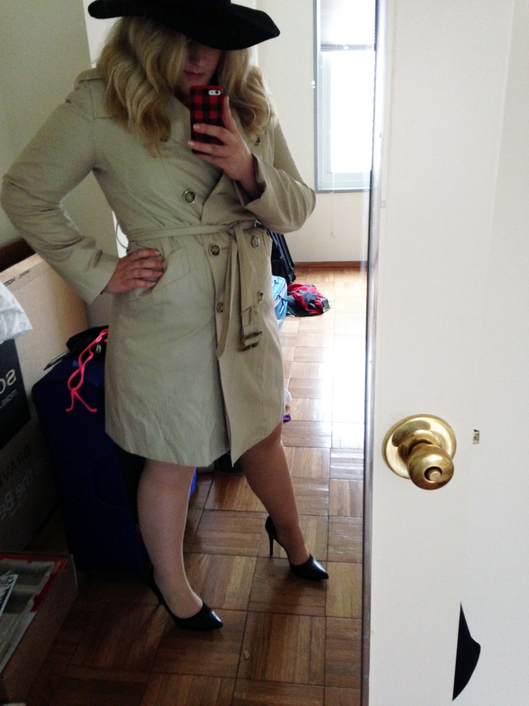 My alter ego: Jan Sanfrancisco. Wore this to a job interview last week (foolishly) thinking the hat would keep my hair dry. I was wrong.